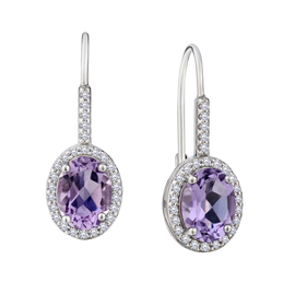 Genuine Amethyst & Created White Sapphire Lever Drop Earrings, Silver.....................NOW