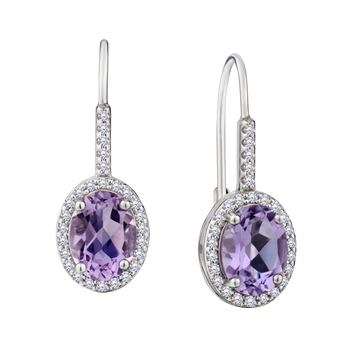 Genuine Amethyst & Created White Sapphire Lever Drop Earrings, Silver.....................NOW