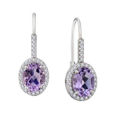 Genuine Amethyst & Created White Sapphire Lever Drop Earrings, Silver.....................NOW