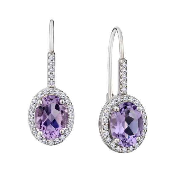 Genuine Amethyst & Created White Sapphire Lever Drop Earrings, Silver.....................NOW