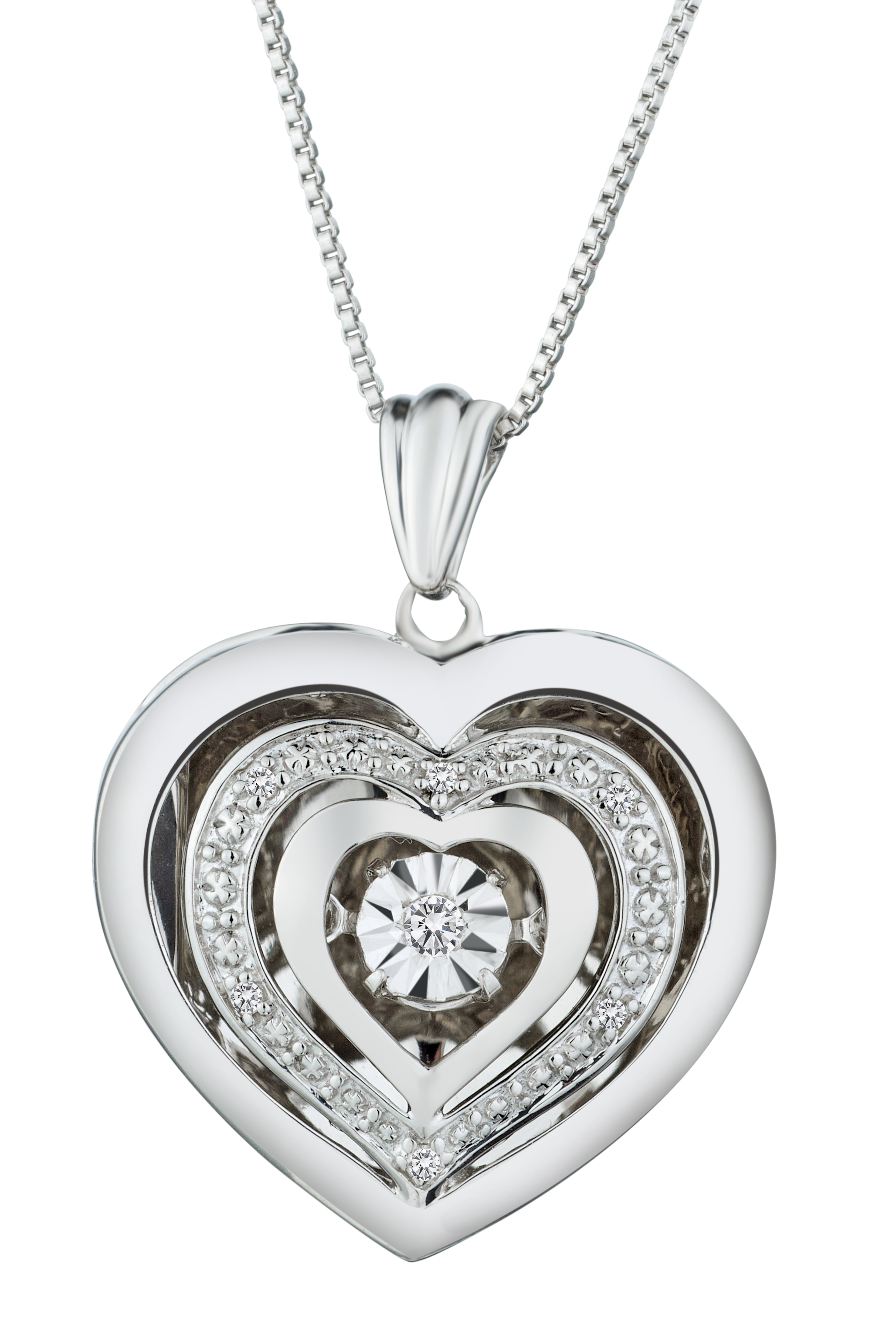 .05 Carat of Diamond Shimmer Heart Motion Locket, Silver.....................NOW