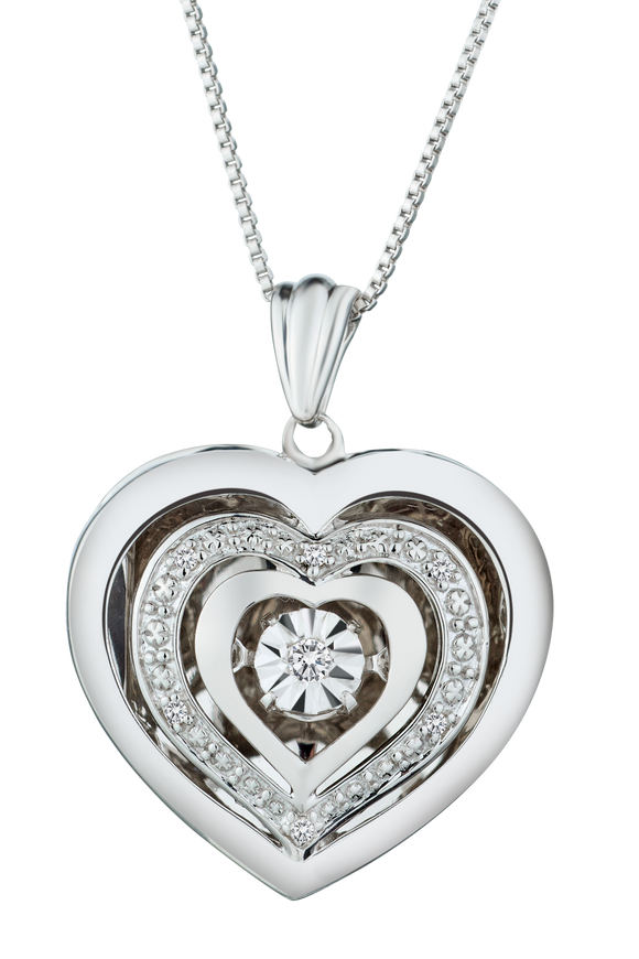 .05 Carat of Diamond Shimmer Heart Motion Locket, Silver.....................NOW