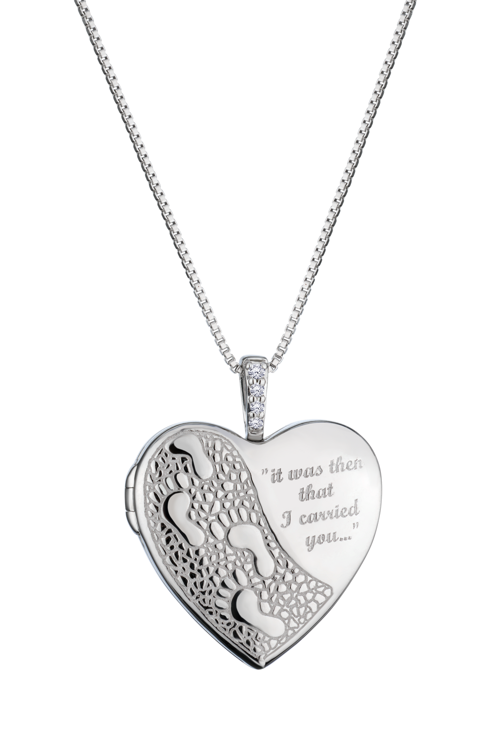 .02 Carat Of Lab Grown Diamonds "Footprints" Heart Locket, Silver.....................NOW