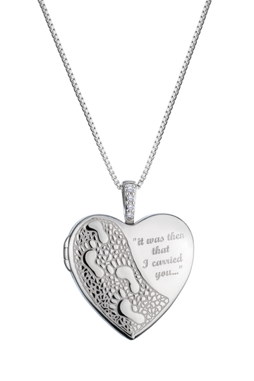 .02 Carat Of Lab Grown Diamonds "Footprints" Heart Locket, Silver.....................NOW