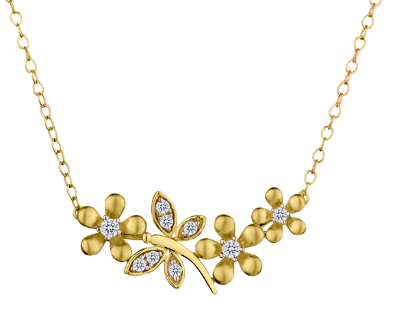 .15 Carat of Diamonds "Flower & Dragonfly" Necklace, 10kt Two Tone.....................NOW