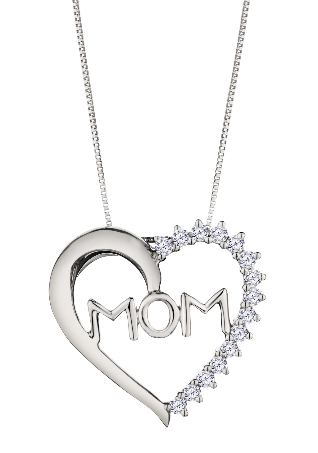 .25 Carat of Lab Grown Diamonds "Mom" Heart Pendant, Sterling Silver.....................NOW