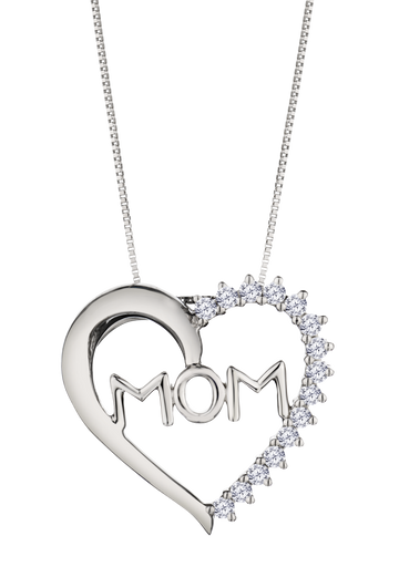 .25 Carat of Lab Grown Diamonds "Mom" Heart Pendant, Sterling Silver.....................NOW - Griffin Jewellery Designs