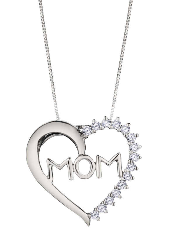 .25 Carat of Lab Grown Diamonds "Mom" Heart Pendant, Sterling Silver.....................NOW - Griffin Jewellery Designs