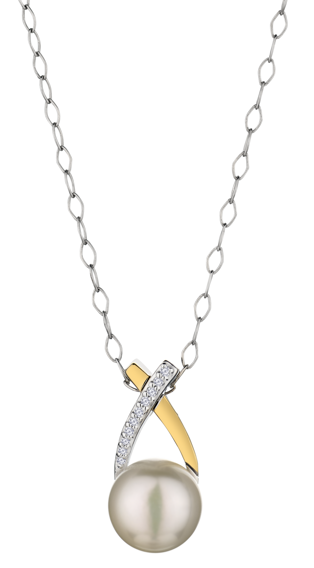 .03 Carat of Lab Grown Diamonds Pearl Pendant, Sterling Silver & 14kt Yellow Gold.....................NOW