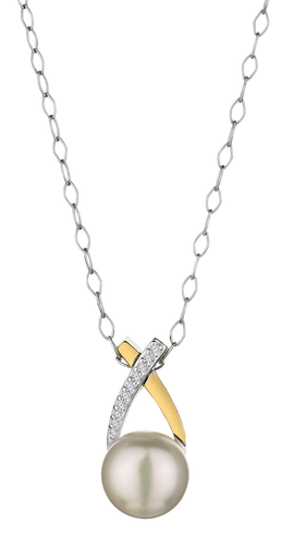 .03 Carat of Lab Grown Diamonds Pearl Pendant, Sterling Silver & 14kt Yellow Gold.....................NOW - Griffin Jewellery Designs