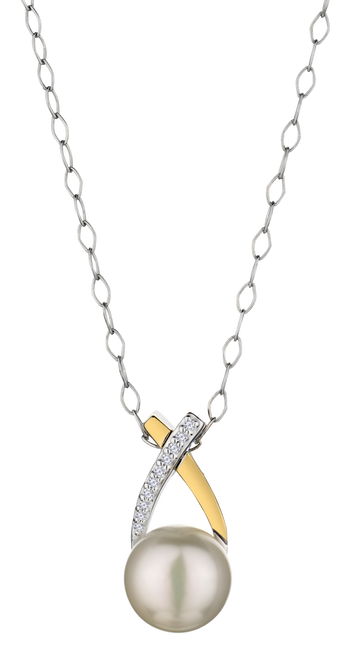 .03 Carat of Lab Grown Diamonds Pearl Pendant, Sterling Silver & 14kt Yellow Gold.....................NOW - Griffin Jewellery Designs