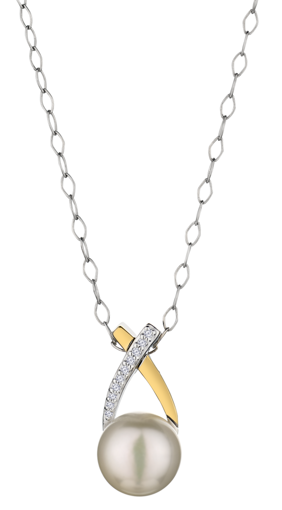 .03 Carat of Lab Grown Diamonds Pearl Pendant, Sterling Silver & 14kt Yellow Gold.....................NOW - Griffin Jewellery Designs
