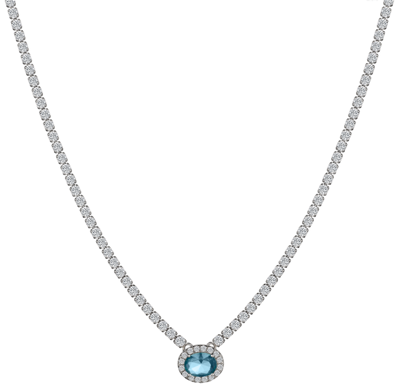 Blue Topaz CZ Adjustable Necklace, Silver.....................NOW