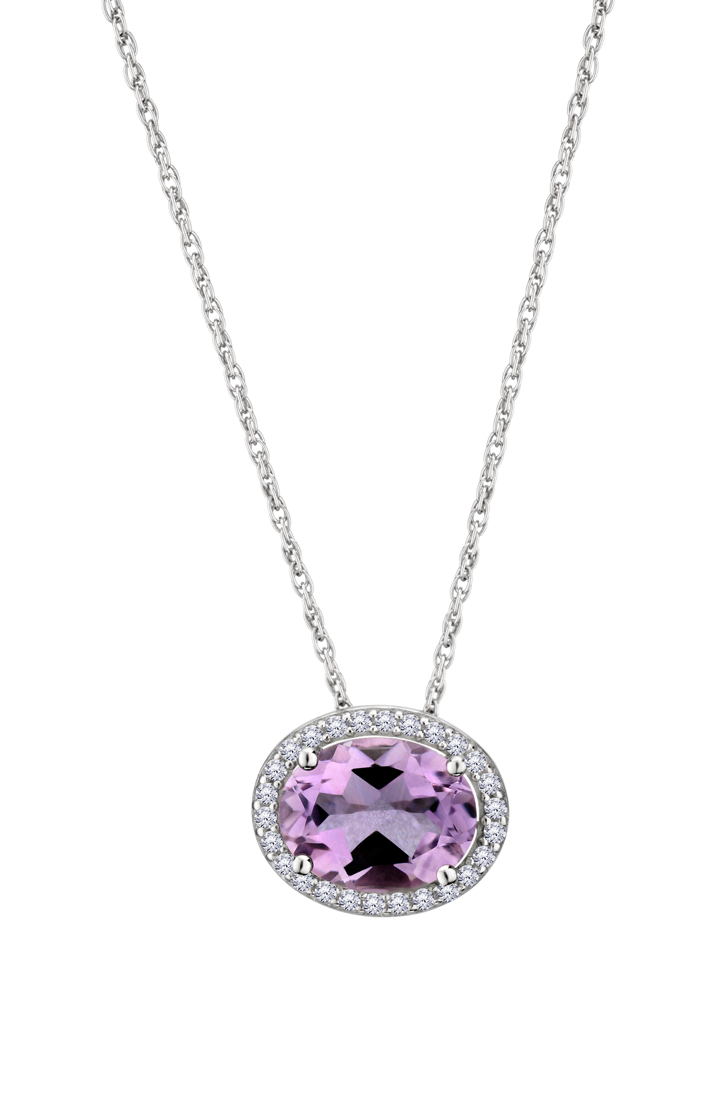 Genuine Amethyst & Created White Sapphire Halo Pendant, Silver.....................NOW
