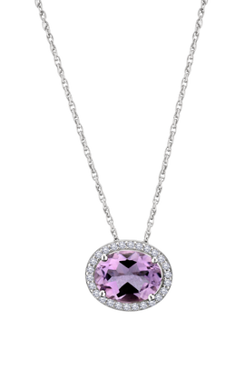Genuine Amethyst & Created White Sapphire Halo Pendant, Silver.....................NOW