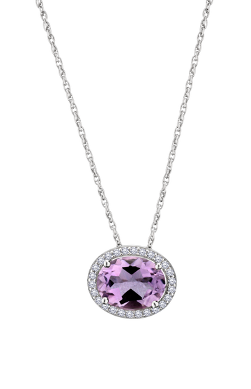 Genuine Amethyst & Created White Sapphire Halo Pendant, Silver.....................NOW