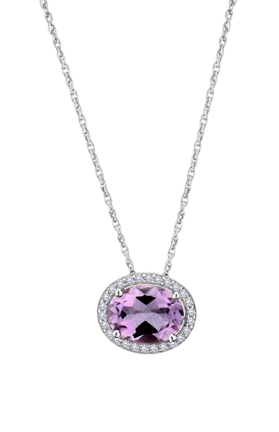 Genuine Amethyst & Created White Sapphire Halo Pendant, Silver.....................NOW