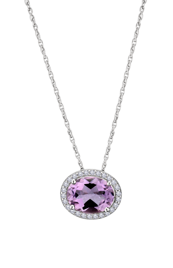 Genuine Amethyst & Created White Sapphire Halo Pendant, Silver.....................NOW