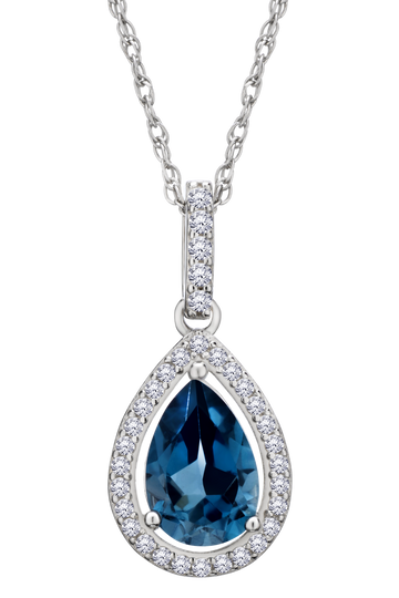 Genuine London Blue Topaz & Created White Sapphire Halo Pendant, Silver.....................NOW - Griffin Jewellery Designs
