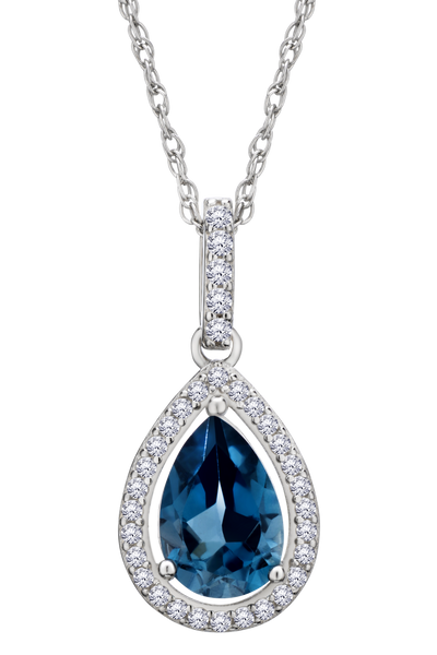 Genuine London Blue Topaz & Created White Sapphire Halo Pendant, Silver.....................NOW