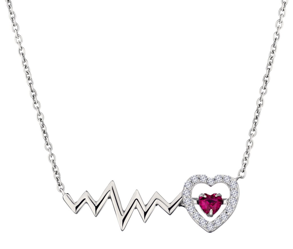 Created Ruby & White Sapphire "Dancing Heartbeat" Necklace, Sterling Silver.....................NOW