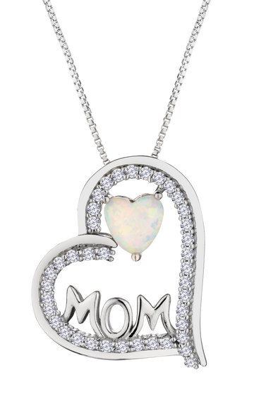 Created Opal Heart Shape "Mom" Pendant, Sterling Silver.....................NOW - Griffin Jewellery Designs