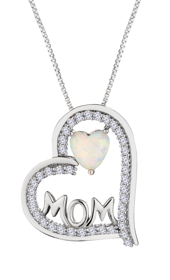 Created Opal Heart Shape "Mom" Pendant, Sterling Silver.....................NOW - Griffin Jewellery Designs