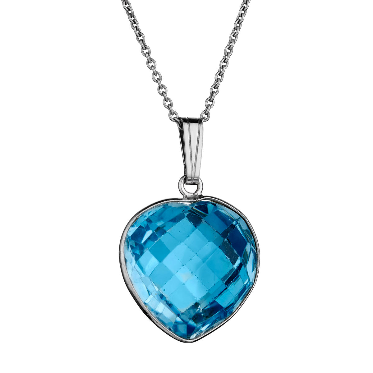 14.00 Carat Genuine Blue Topaz Heart Pendant, Silver..................