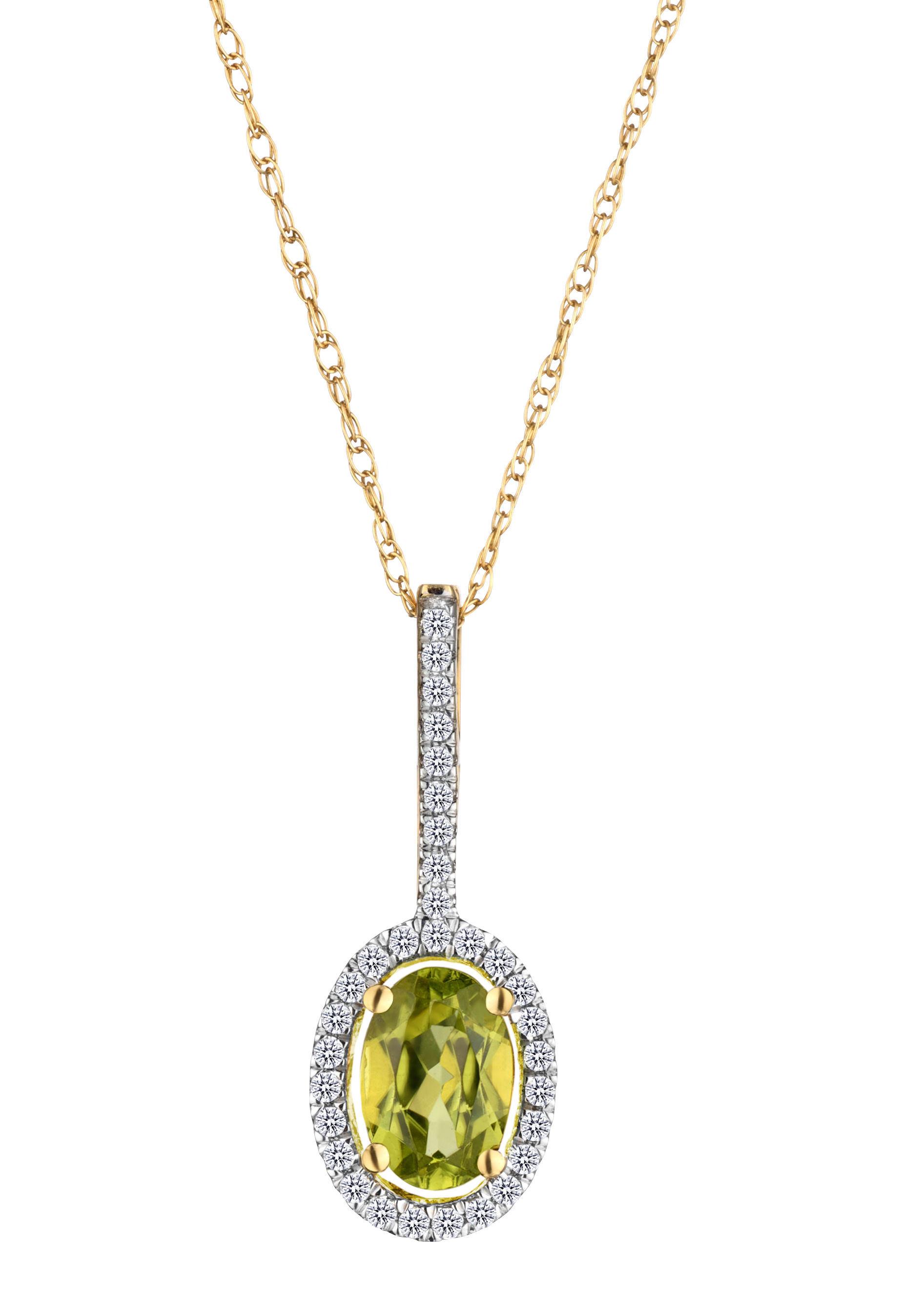 Genuine Peridot & .10 Carat of Diamonds Halo Pendant, 14kt Yellow Gold.....................NOW