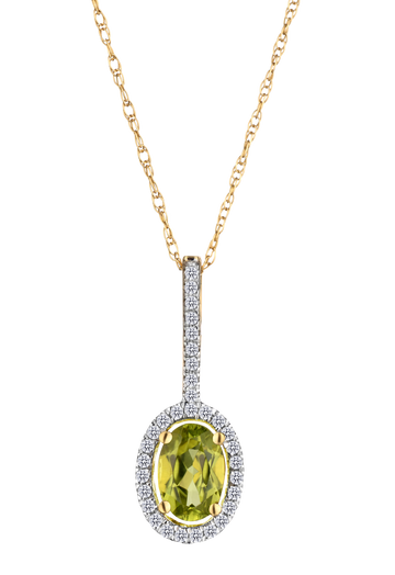 Genuine Peridot & .10 Carat of Diamonds Halo Pendant, 14kt Yellow Gold.....................NOW - Griffin Jewellery Designs