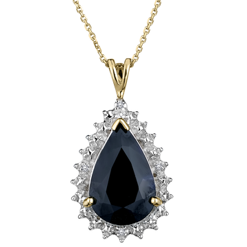 Genuine Dark Sapphire & Diamond Pendant,  10kt Yellow Gold. Necklaces and Pendants. Griffin Jewellery Designs. 