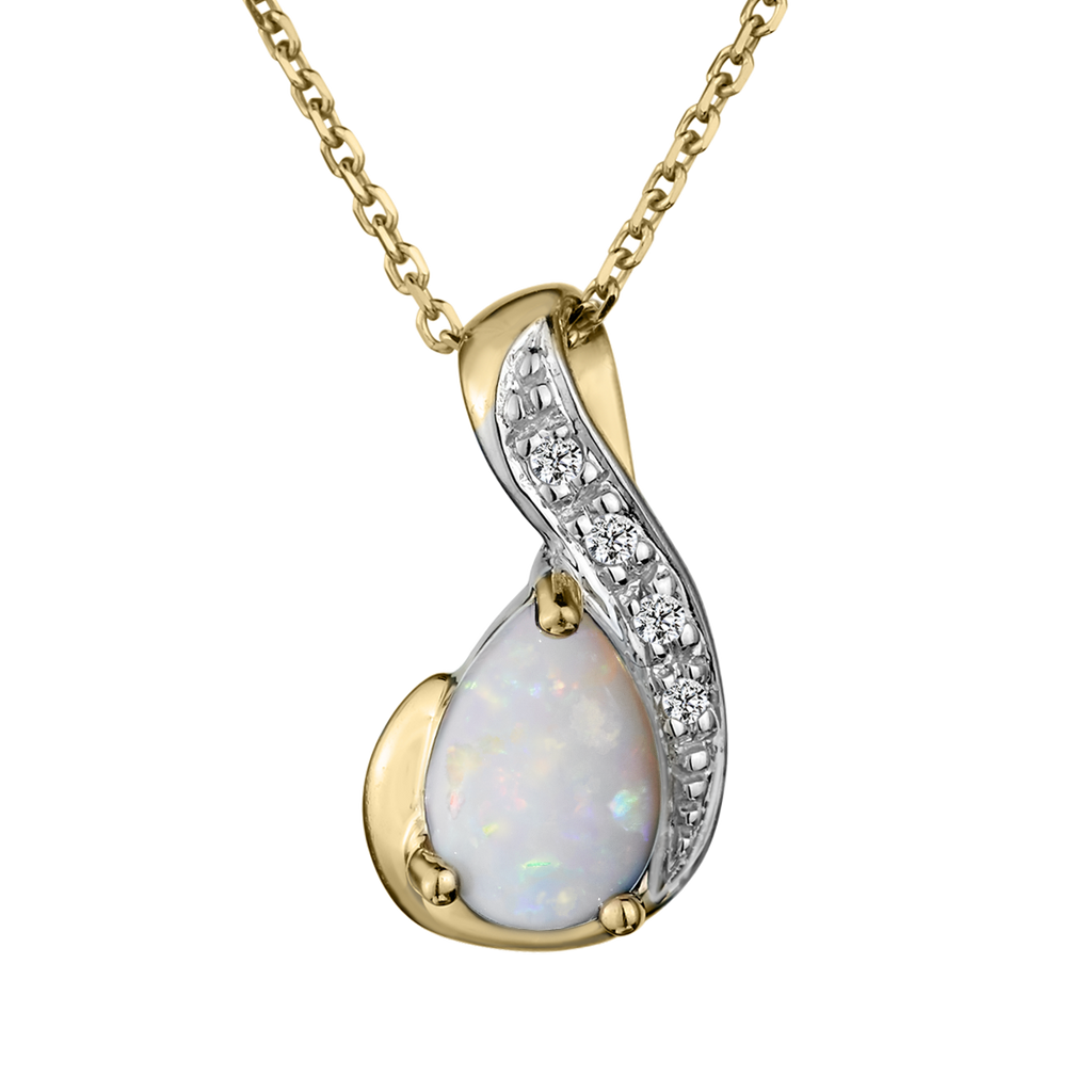 Genuine Opal & Diamond Pendant, 10kt Yellow Gold.......................NOW