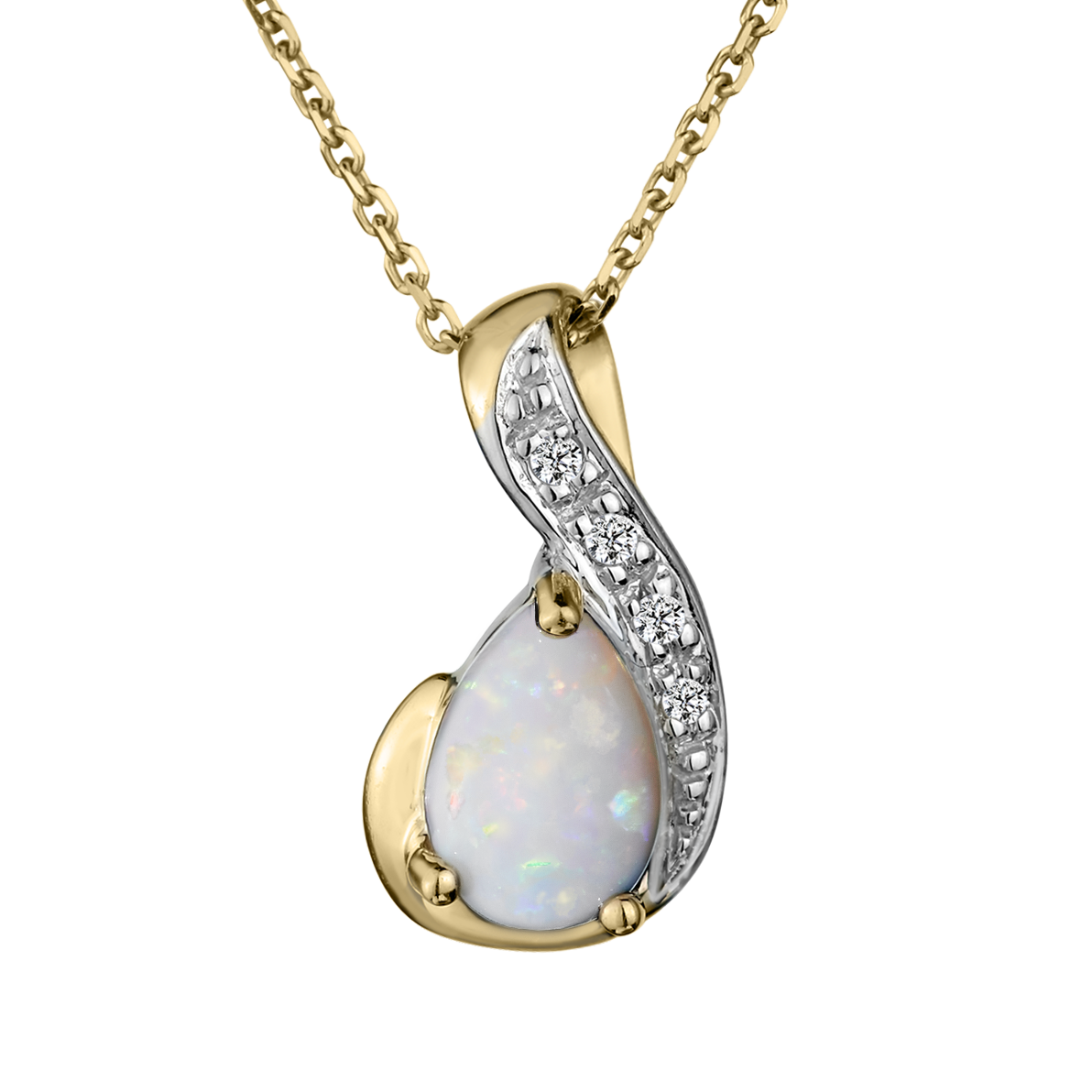 Genuine Opal & Diamond Pendant, 10kt Yellow Gold. Necklaces and Pendants. Griffin Jewellery Designs.