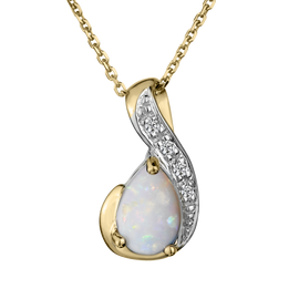 Genuine Opal & Diamond Pendant, 10kt Yellow Gold. Necklaces and Pendants. Griffin Jewellery Designs.