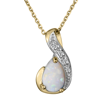 Genuine Opal & Diamond Pendant, 10kt Yellow Gold. Necklaces and Pendants. Griffin Jewellery Designs.