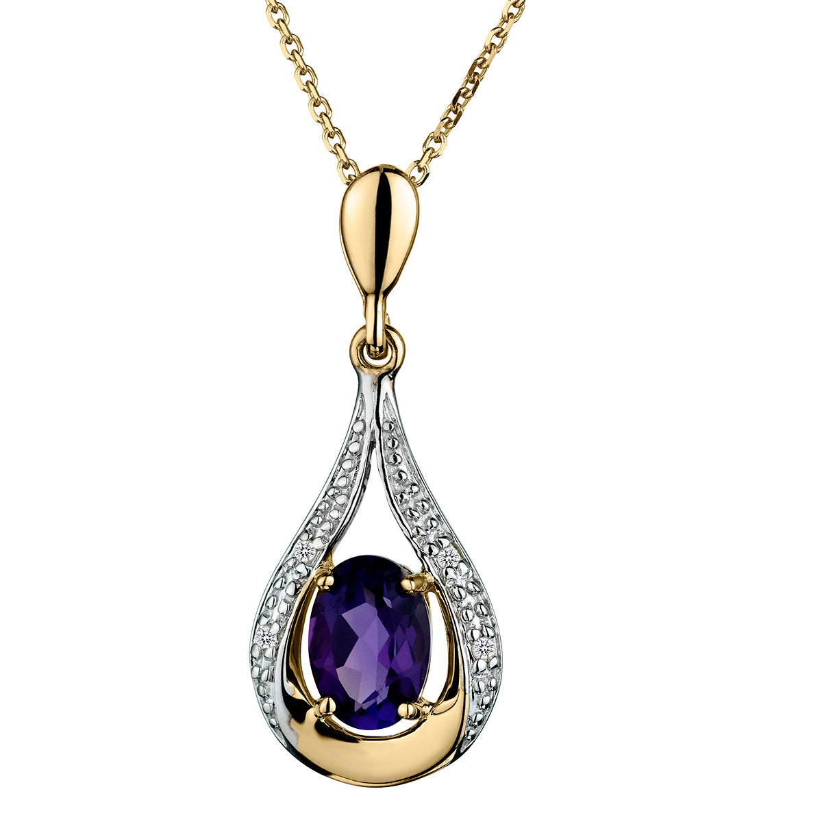 Genuine Amethyst & Diamond Pendant,  10kt Yellow Gold. Necklaces and Pendants. Griffin Jewellery Designs. 