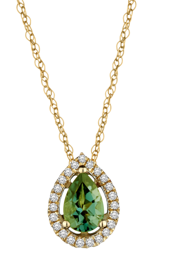 Genuine Peridot & .10 Carat of Diamonds Halo Pendant, 14kt Yellow Gold.....................NOW