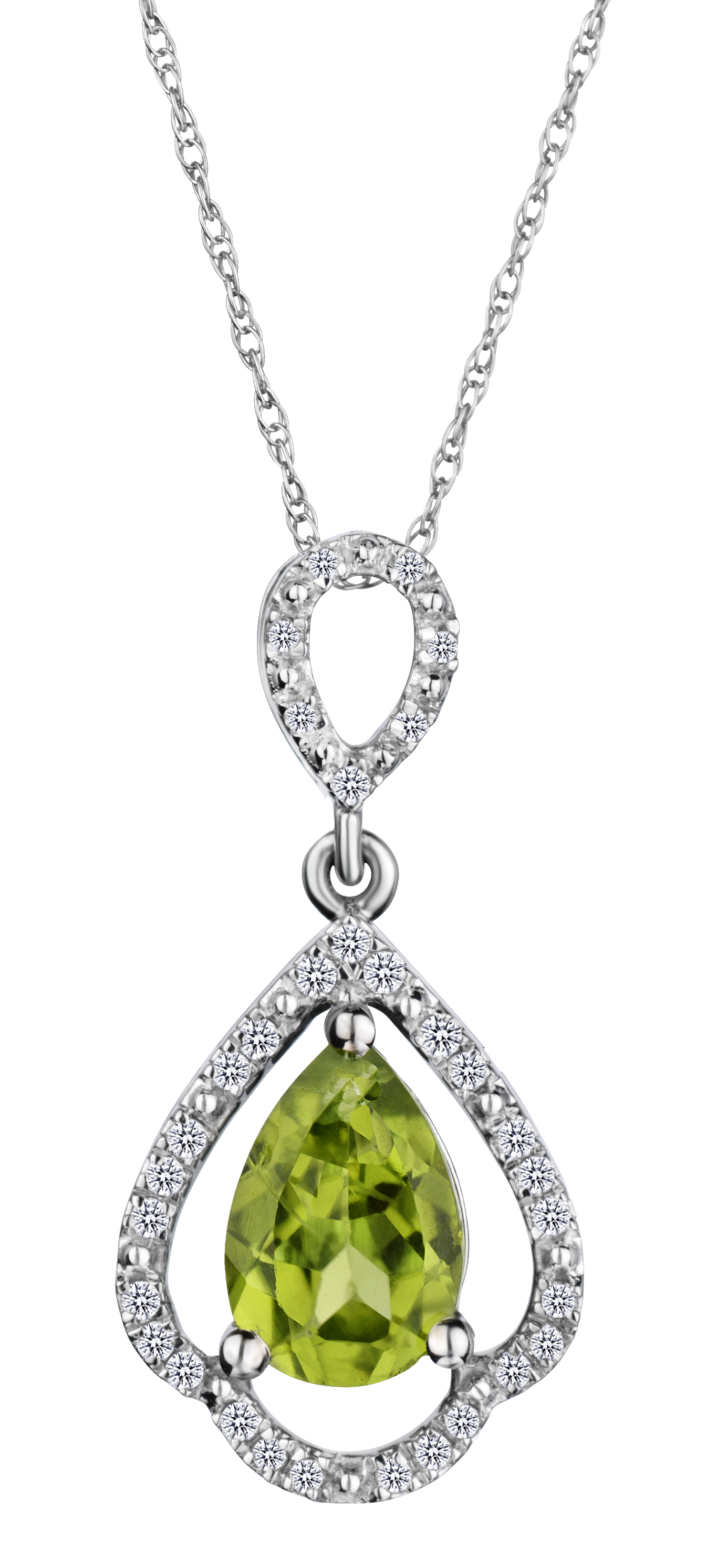 Genuine Peridot and .18 Carat of Diamonds Pendant, 10kt White Gold.......................NOW