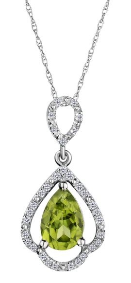 Genuine Peridot and .18 Carat of Diamonds Pendant, 10kt White Gold.......................NOW
