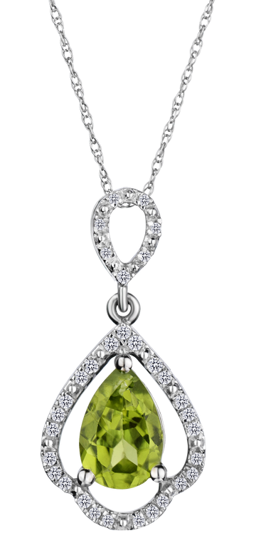 Genuine Peridot and .18 Carat of Diamonds Pendant, 10kt White Gold.......................NOW