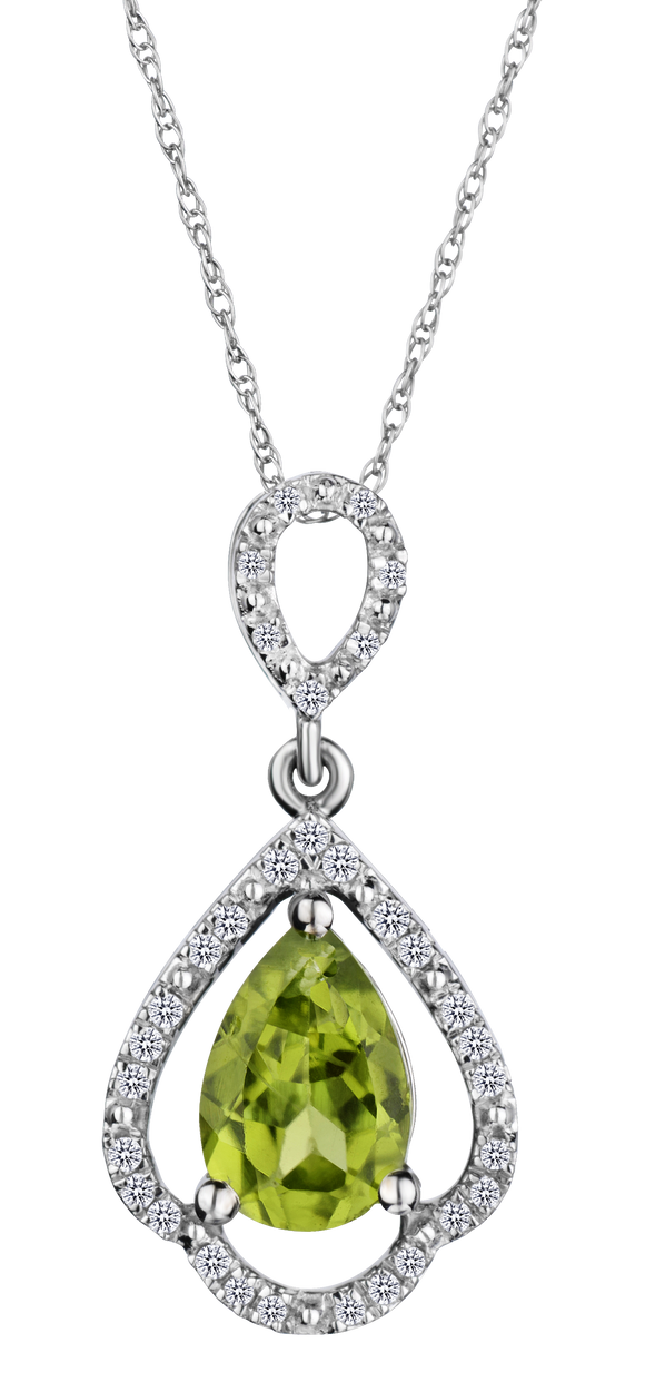 Genuine Peridot and .18 Carat of Diamonds Pendant, 10kt White Gold.......................NOW