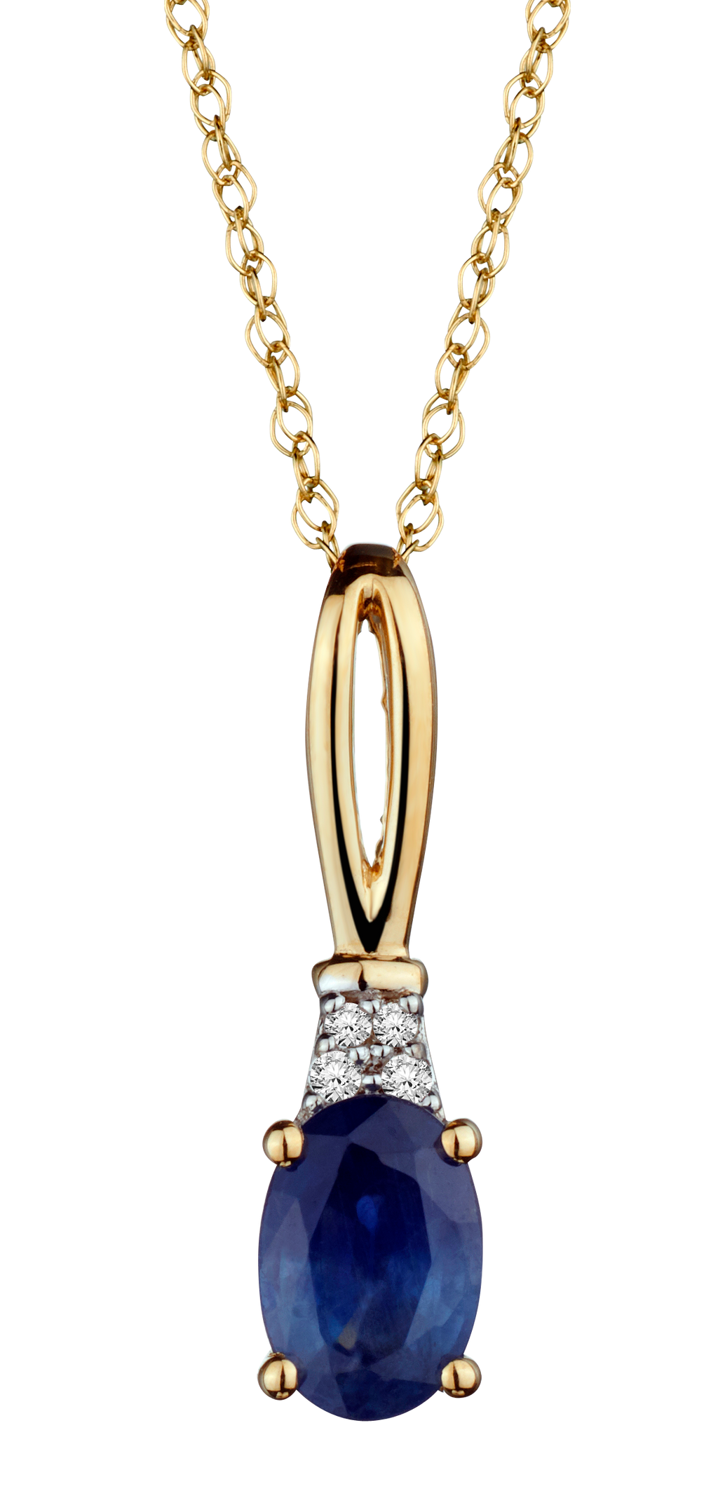 Blue Sapphire & .02 Carat of Diamonds Pendant, 10kt Yellow Gold.....................NOW