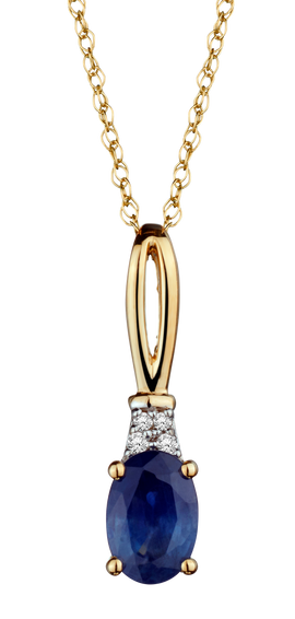 Blue Sapphire & .02 Carat of Diamonds Pendant, 10kt Yellow Gold.....................NOW