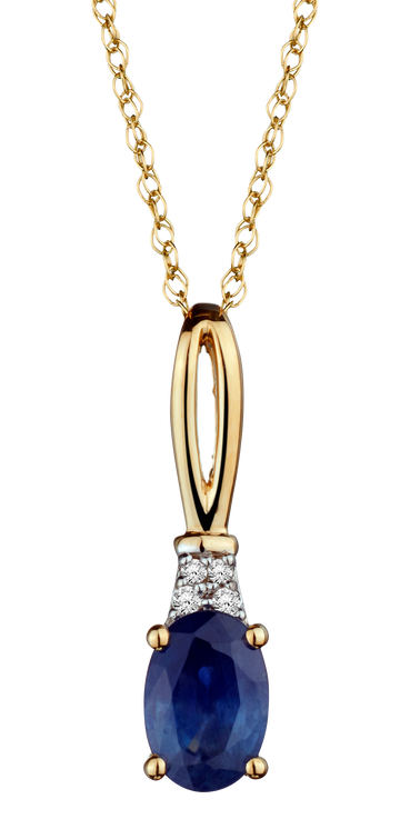 Blue Sapphire & .02 Carat of Diamonds Pendant, 10kt Yellow Gold.....................NOW
