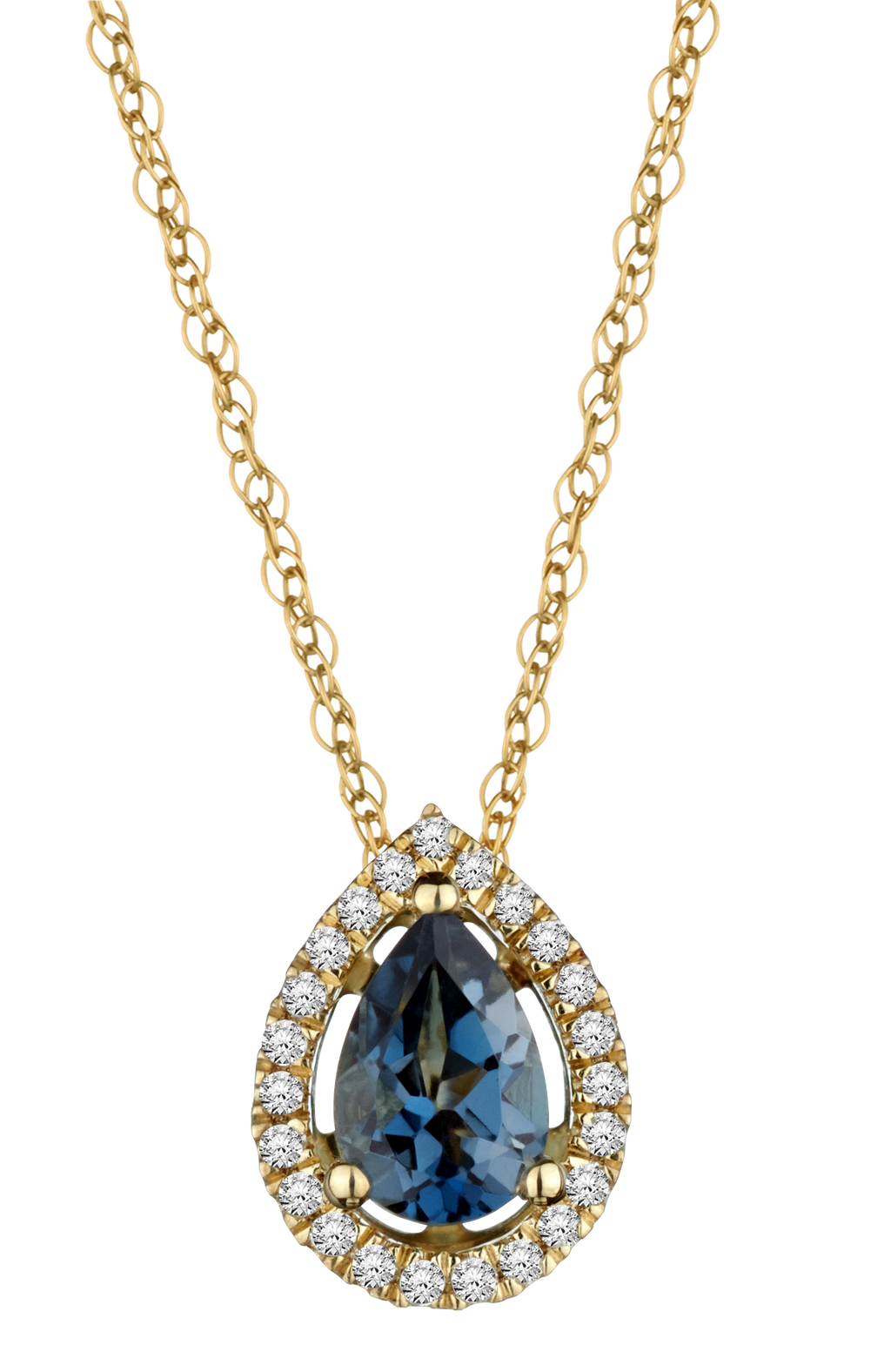 London Blue Topaz & .10 Carat of Diamonds Halo Pendant, 14kt Yellow Gold.....................NOW