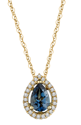 London Blue Topaz & .10 Carat of Diamonds Halo Pendant, 14kt Yellow Gold.....................NOW