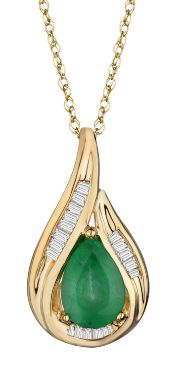 Genuine Emerald & .07 Carat of Diamonds Pendant, 14kt Yellow Gold.....................NOW