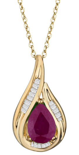 Ruby & .07 Carat of Diamonds Tear Drop Pendant, 14kt Yellow Gold.....................NOW