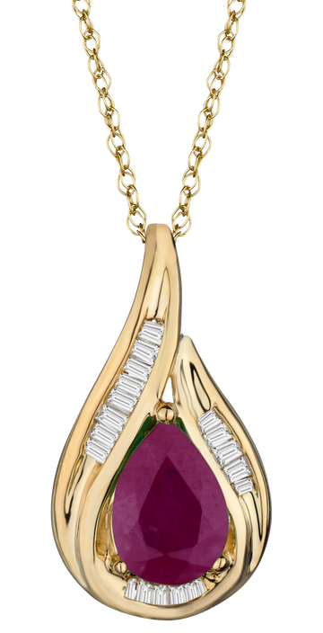 Ruby & .07 Carat of Diamonds Tear Drop Pendant, 14kt Yellow Gold.....................NOW