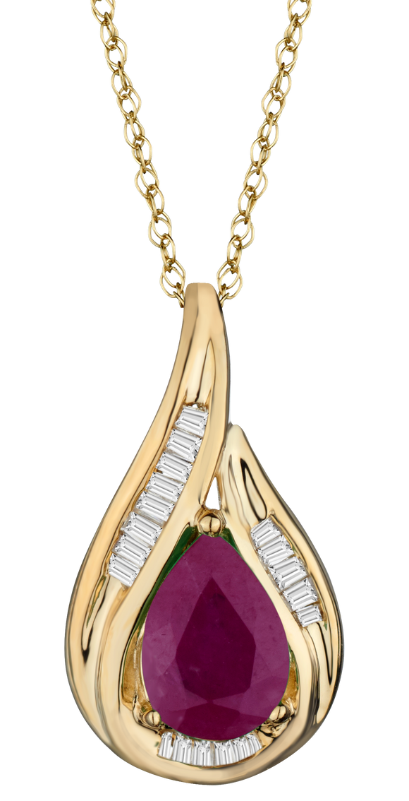 Ruby & .07 Carat of Diamonds Tear Drop Pendant, 14kt Yellow Gold.....................NOW